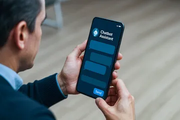 Mobile phone showing chatbot assistant interface