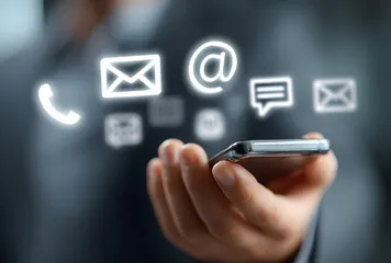 Multi-channel communication with email, phone, and messaging icons